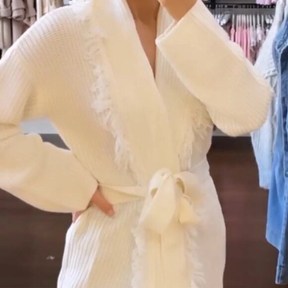 One Grey Day Gerri Wrap Cardigan in Ivory Small New Womens Wrap knit Sweater - Picture 9 of 12